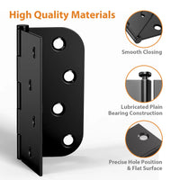 4" Black Door Hinges, Square x 5/8" Radius