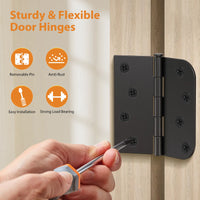 4" Black Door Hinges, Square x 5/8" Radius