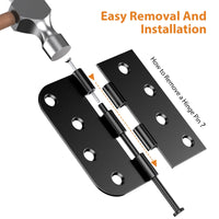 4" Black Door Hinges, Square x 5/8" Radius