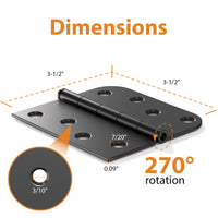 4" Black Door Hinges, Square x 5/8" Radius