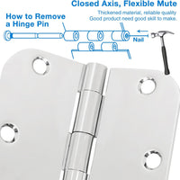 3.5" Polished Chrome Door Hinges, 5/8" Radius