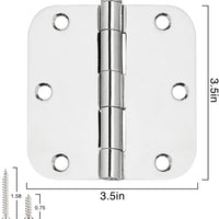 3.5" Polished Chrome Door Hinges, 5/8" Radius
