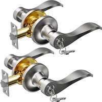 Brushed Nickel Door Handle with Lock