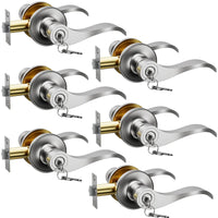 Brushed Nickel Door Handle with Lock