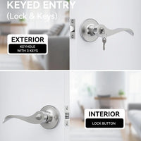 Brushed Nickel Door Handle with Lock