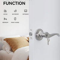 Brushed Nickel Door Handle with Lock