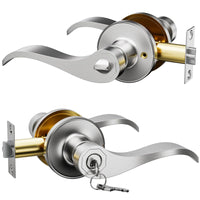 Brushed Nickel Door Handle with Lock