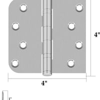 4" Brushed Nickel Door Hinges, Square x 5/8" Radius