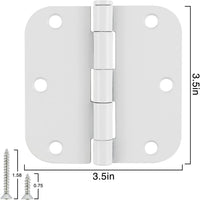 3.5 Inch Residential White Matte Door Hinges with 5/8 Inch Round Corners