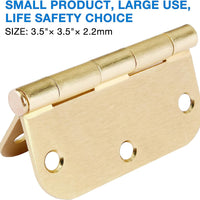 3.5 Inch x 3.5" Ball-Bearing 5/8 Radius Satin Brass Full Mortise Interior Door Hinges
