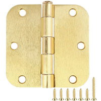 3.5 Inch x 3.5" Ball-Bearing 5/8 Radius Satin Brass Full Mortise Interior Door Hinges