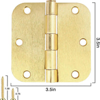 3.5 Inch x 3.5" Ball-Bearing 5/8 Radius Satin Brass Full Mortise Interior Door Hinges