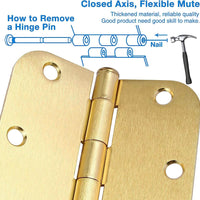 3.5 Inch x 3.5" Ball-Bearing 5/8 Radius Satin Brass Full Mortise Interior Door Hinges
