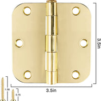 3.5x 3.5 Inch Ball-Bearing 58 Radius Polished Brass Mortise Interior Door Hinges
