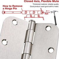 3 ½"x 3 ½" Brushed Nickel Door Hinges with 5/8” Radius Corners