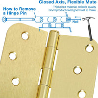 4" x 4" Ball-Bearing 5/8 Radius Satin Brass Full Mortise Exterior Door Hinges