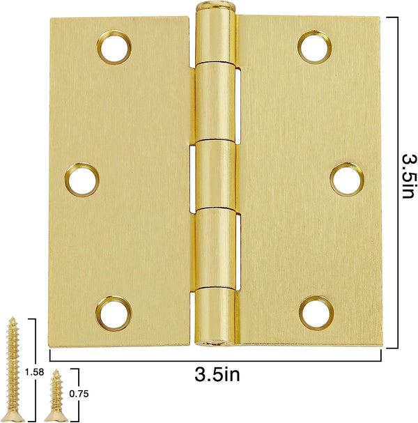 3.5 Inch Plain Bearing Square Radius Satin Brass Full Mortise Interior Door Hinges