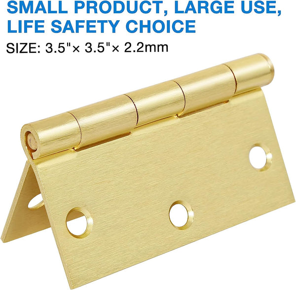 3.5 Inch Plain Bearing Square Radius Satin Brass Full Mortise Interior Door Hinges