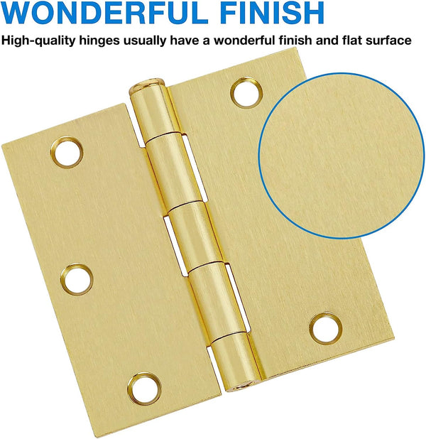 3.5 Inch Plain Bearing Square Radius Satin Brass Full Mortise Interior Door Hinges