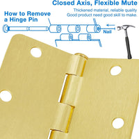 Satin Brass 3.5 Inch 14 Radius Door Hinges 