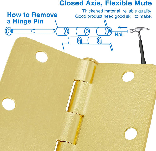 Satin Brass 3.5 Inch 14 Radius Door Hinges 