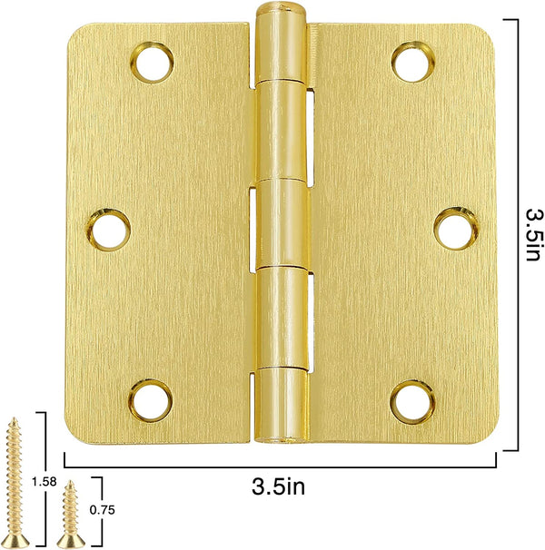 Satin Brass 3.5 Inch 14 Radius Door Hinges 