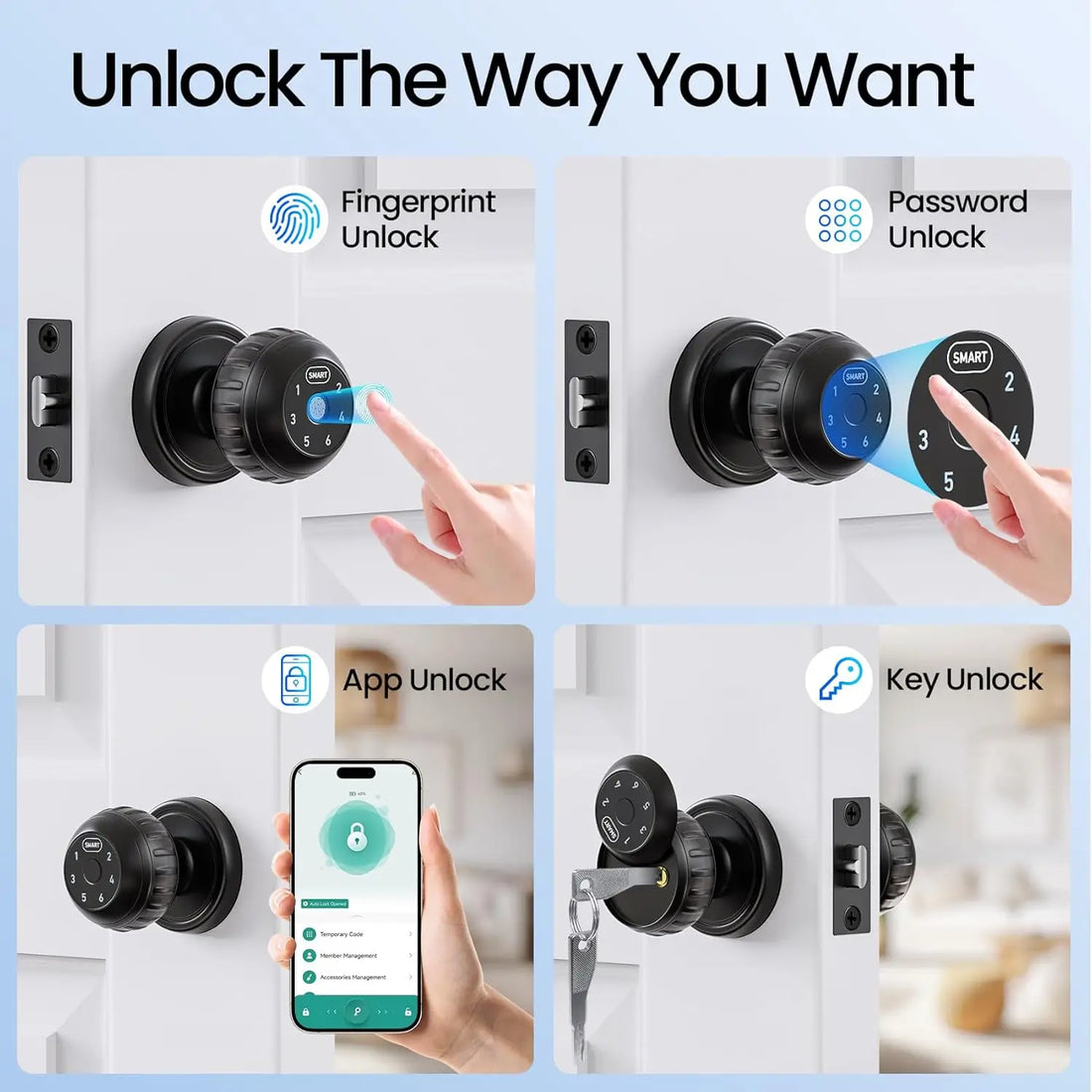 Smart Door Locks– Fingerprint Keypad, App, Key