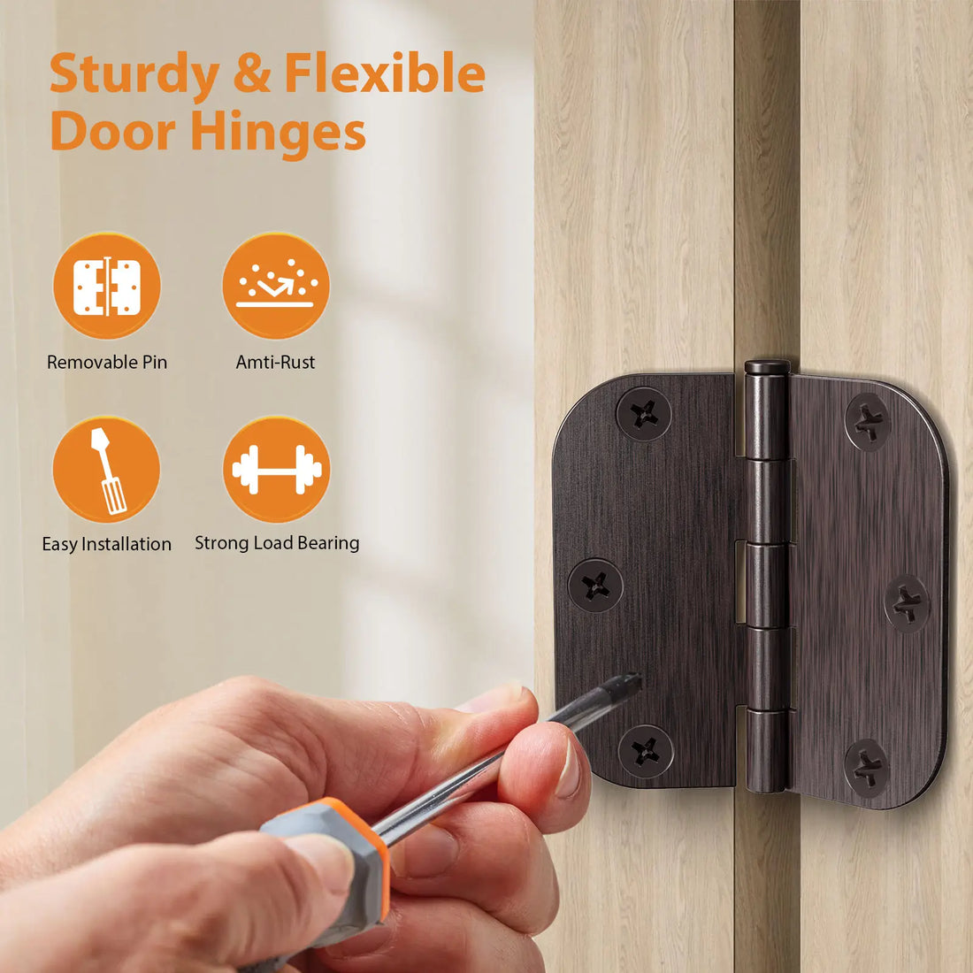 W Marketing 3.5" Dark Oil Rubbed Bronze Door Hinges - 5/8" Radius, Square Butt, For Interior Doors (Choose Qty: 12/18/30/40 Pack)