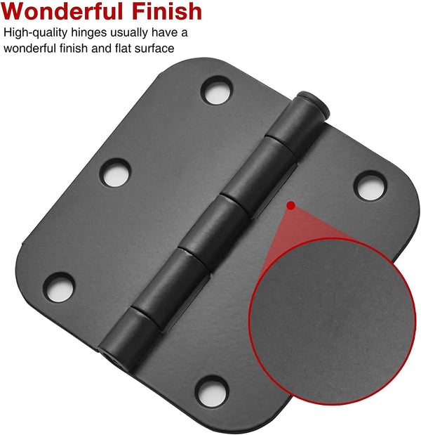 3.5 Inch Interior Door Hinges - 5/8" Radius, Matte Black