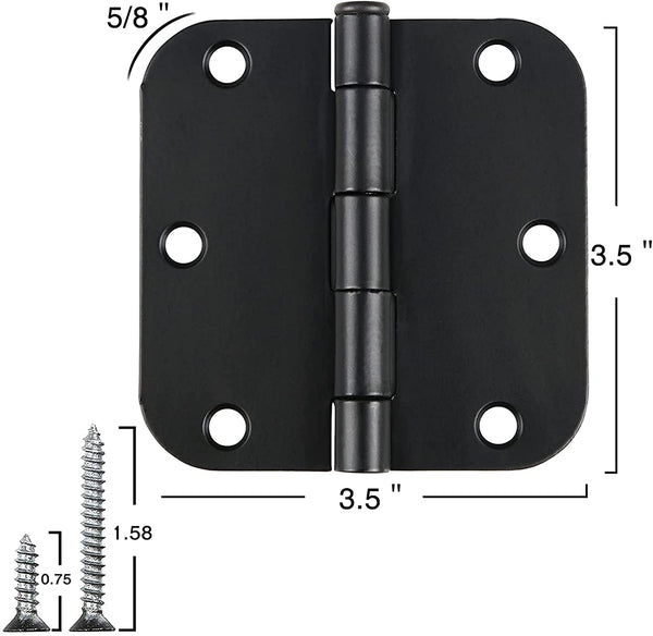 3.5 Inch Interior Door Hinges - 5/8" Radius, Matte Black