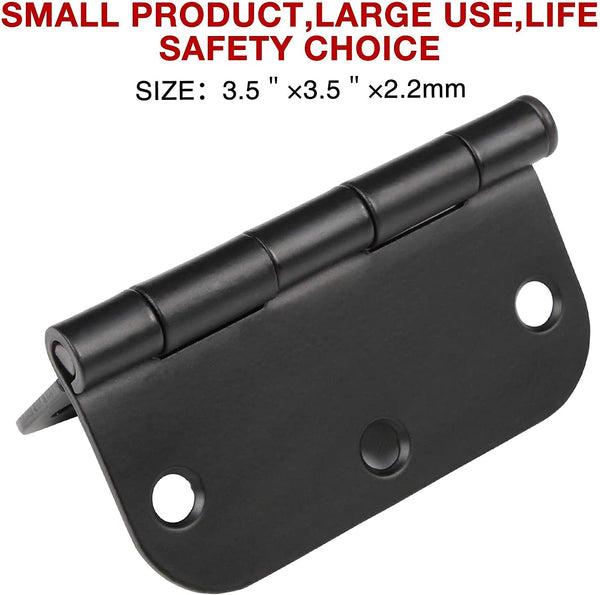 3.5 Inch Interior Door Hinges - 5/8" Radius, Matte Black