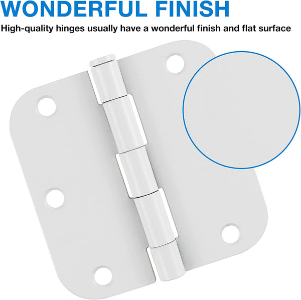 3.5 Inch Residential White Matte Door Hinges with 5/8 Inch Round Corners