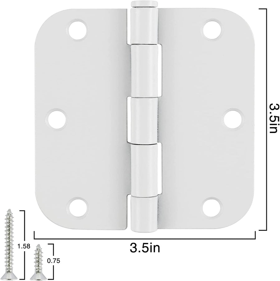 3.5 Inch Residential White Matte Door Hinges with 5/8 Inch Round Corners