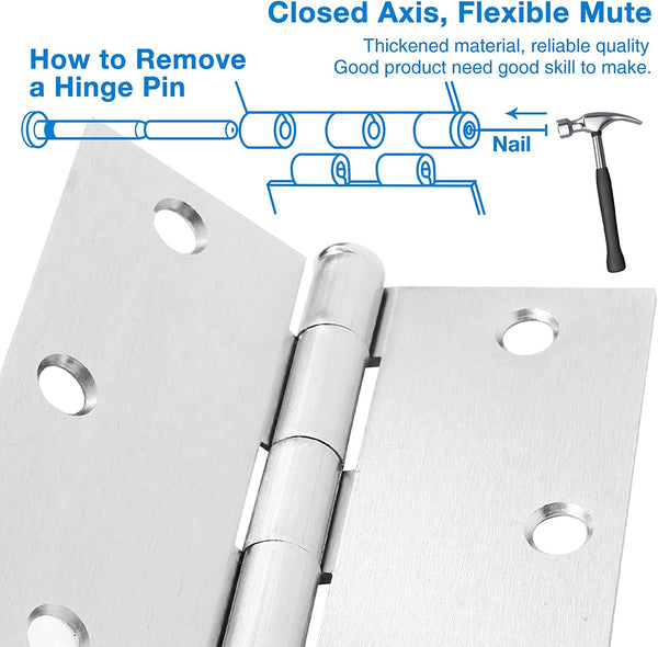 3.5 Inch Square Radius Interior Door Hinges Brushed /Satin Nickel Hinges