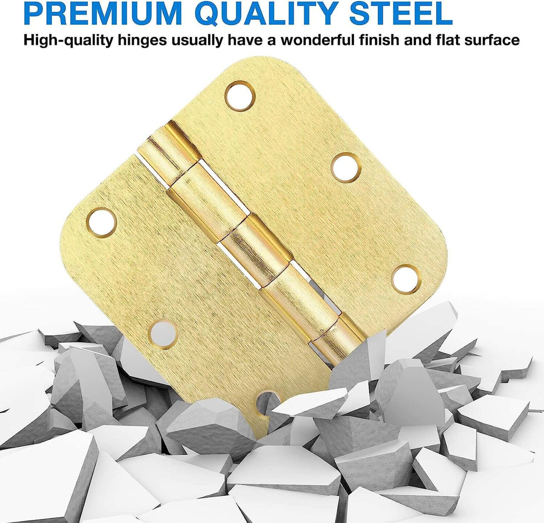 3.5 Inch x 3.5" Ball-Bearing 5/8 Radius Satin Brass Full Mortise Interior Door Hinges