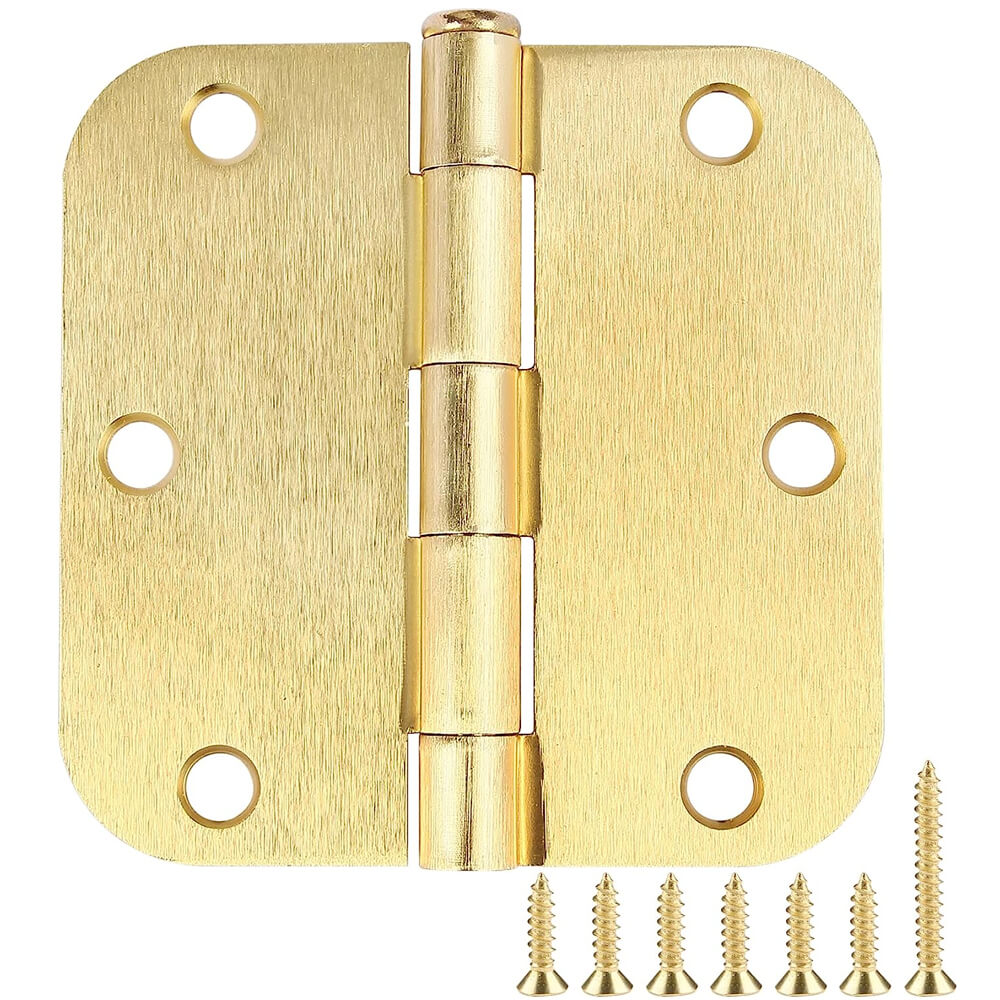 3.5 Inch x 3.5" Ball-Bearing 5/8 Radius Satin Brass Full Mortise Interior Door Hinges