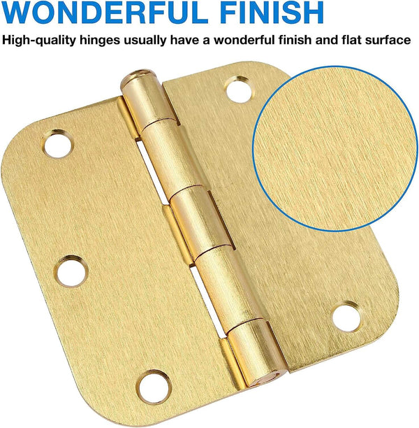 3.5 Inch x 3.5" Ball-Bearing 5/8 Radius Satin Brass Full Mortise Interior Door Hinges