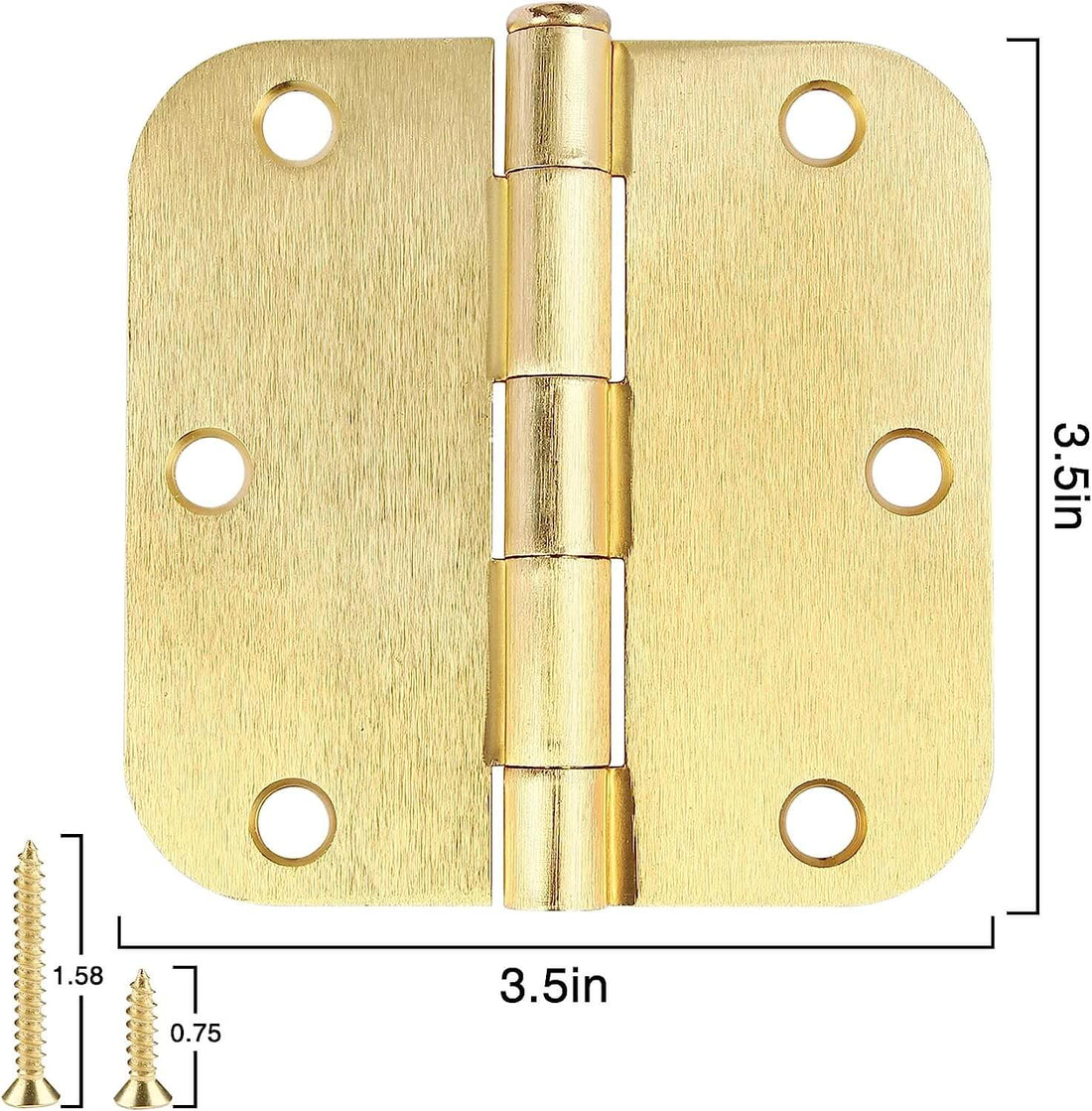 3.5 Inch x 3.5" Ball-Bearing 5/8 Radius Satin Brass Full Mortise Interior Door Hinges