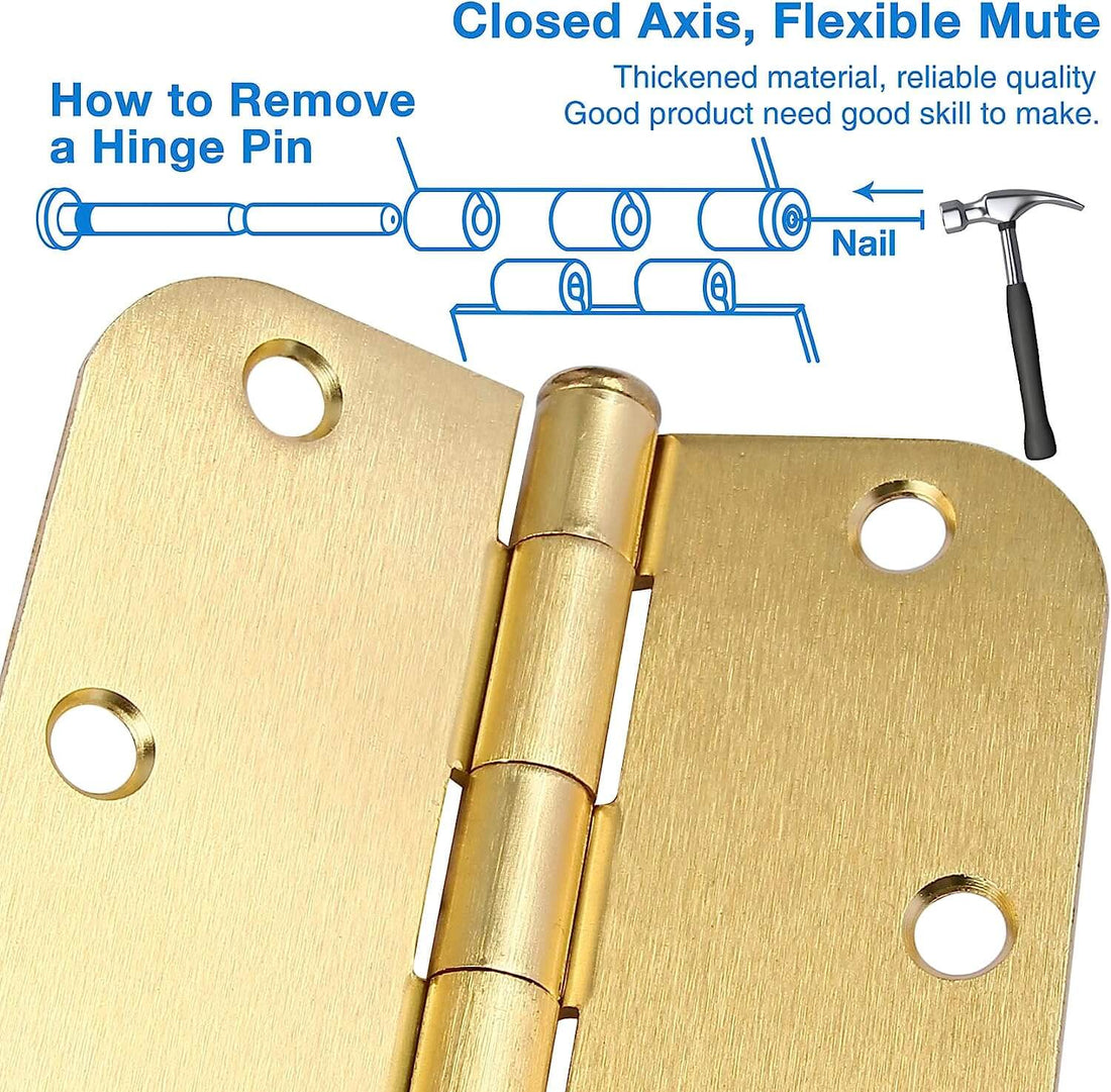 3.5 Inch x 3.5" Ball-Bearing 5/8 Radius Satin Brass Full Mortise Interior Door Hinges