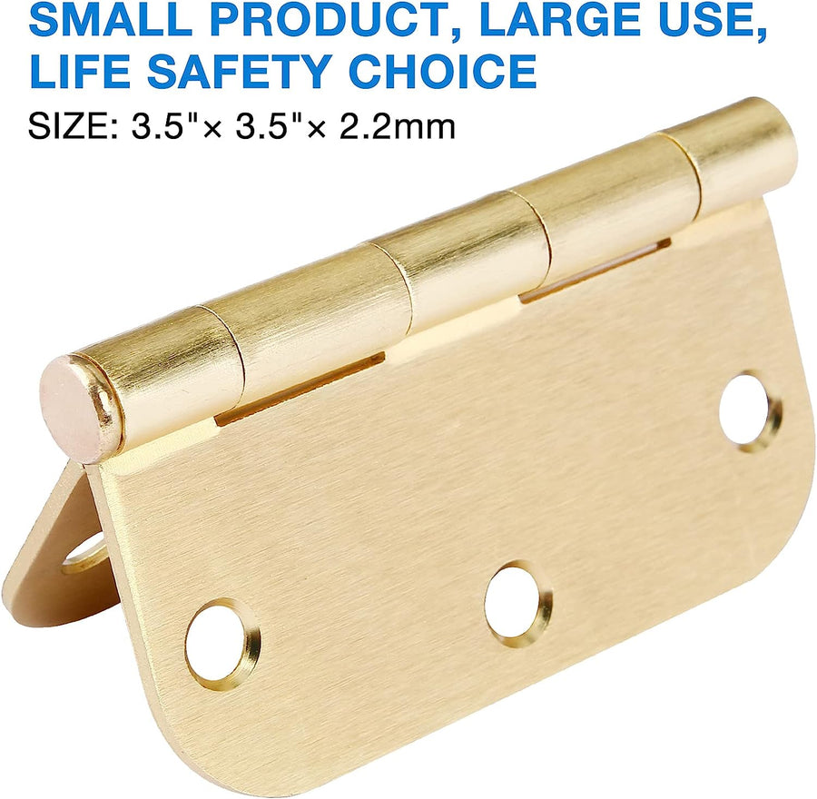 3.5 Inch x 3.5" Ball-Bearing 5/8 Radius Satin Brass Full Mortise Interior Door Hinges