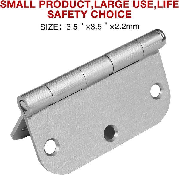 3.5" x 3.5 Inch 5/8" Radius Rounded Brushed Nickel Door Hinges