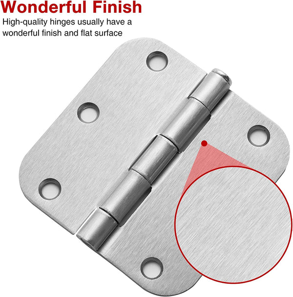 3.5" x 3.5 Inch 5/8" Radius Rounded Brushed Nickel Door Hinges
