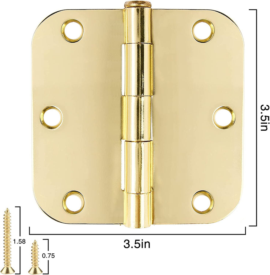 3.5x 3.5 Inch Ball-Bearing 58 Radius Polished Brass Mortise Interior Door Hinges