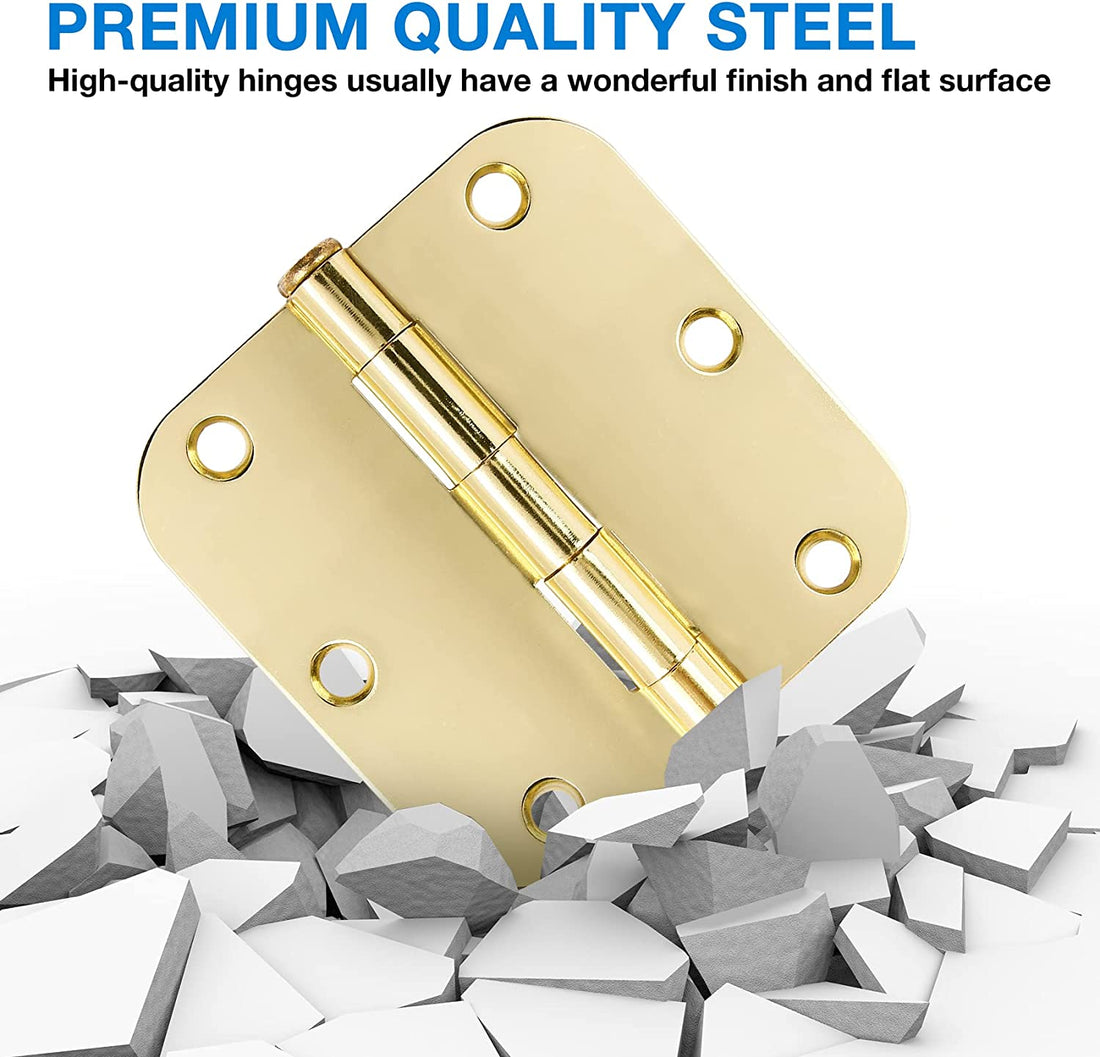 3.5" Polished Brass Hinges, 5/8" Radius
