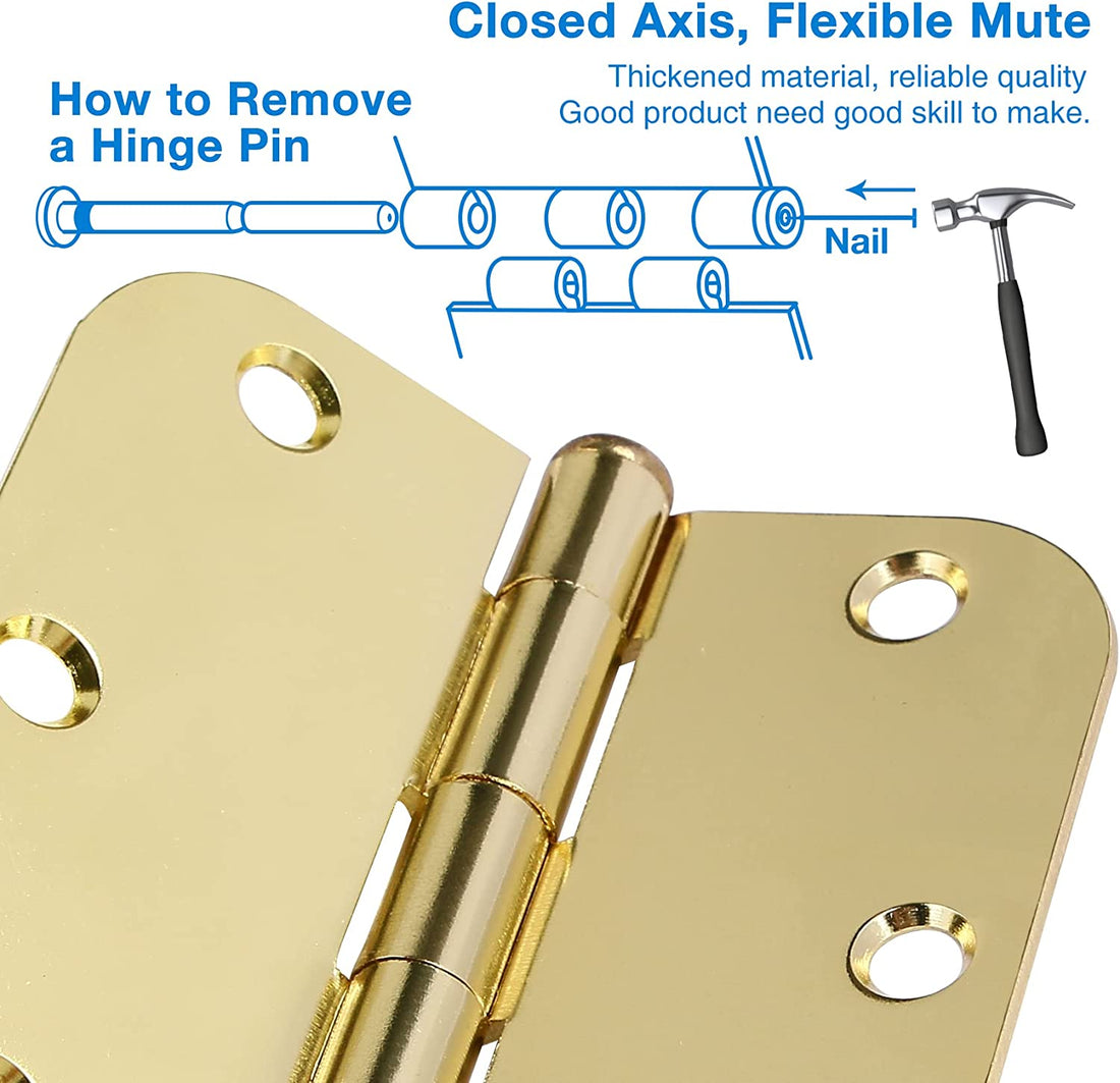3.5x 3.5 Inch Ball-Bearing 58 Radius Polished Brass Mortise Interior Door Hinges