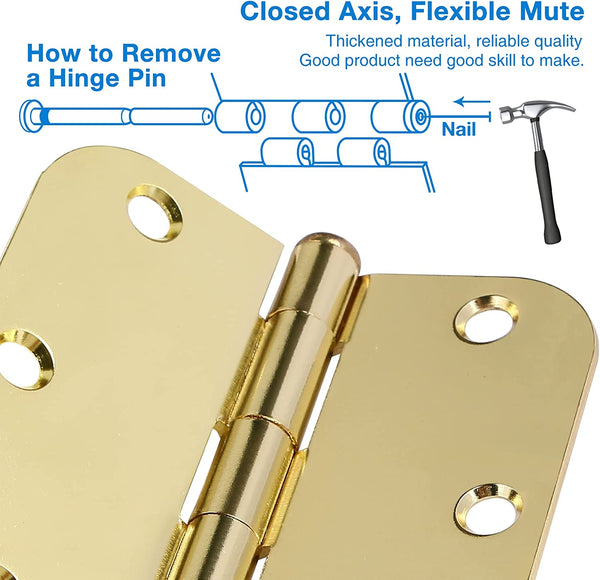 3.5x 3.5 Inch Ball-Bearing 58 Radius Polished Brass Mortise Interior Door Hinges