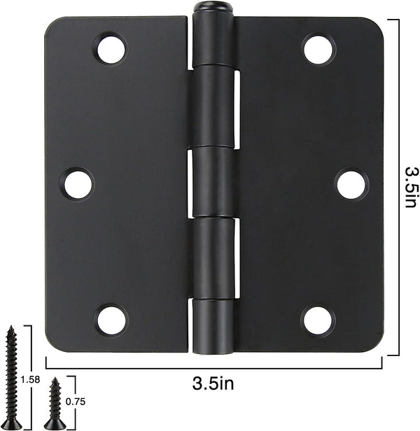 3.5" x 3.5 Inch Full Mortise 1/4" Radius Interior Matte Black Door Hinges