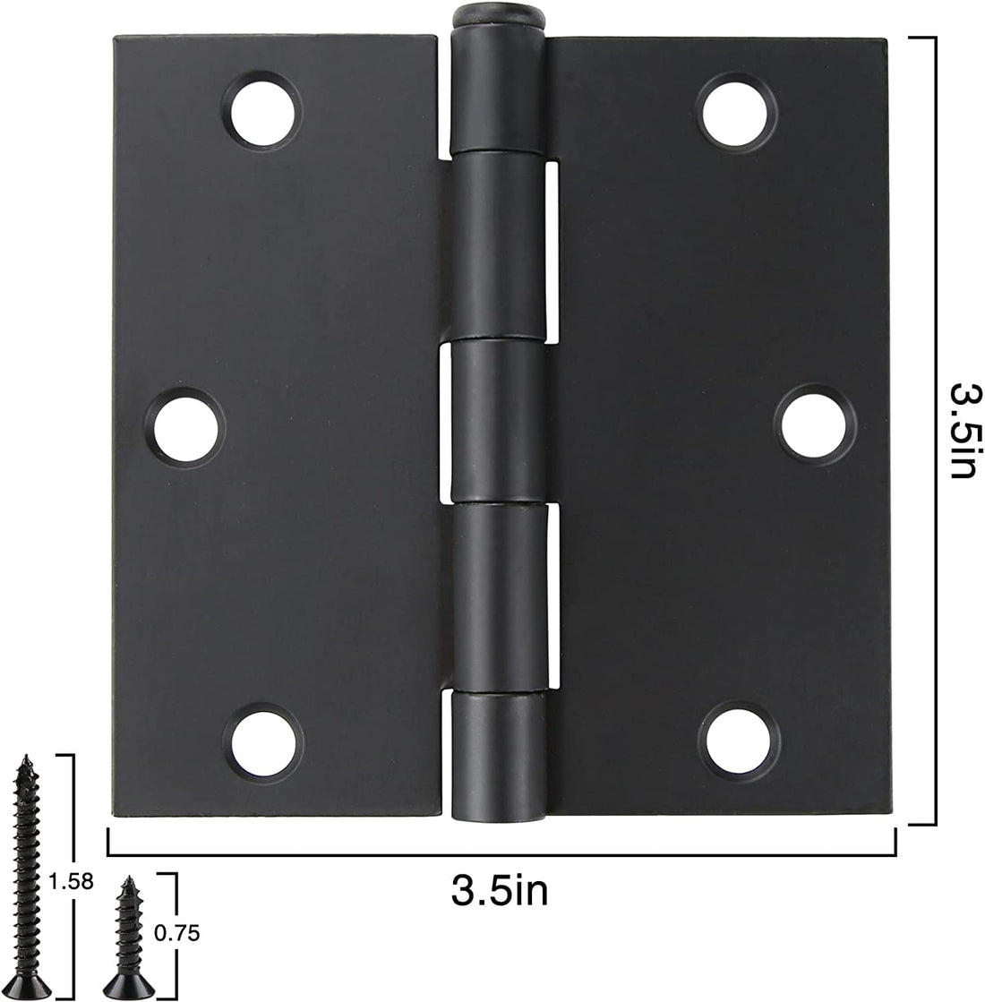 3.5" x 3.5 Inch Square Corners Residential Bedroom Matte Black Door Hinges