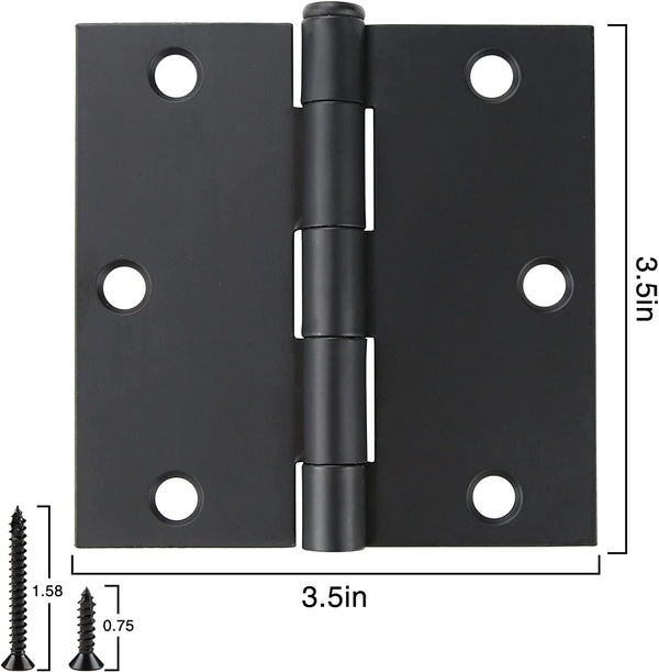 3.5" x 3.5 Inch Square Corners Residential Bedroom Matte Black Door Hinges