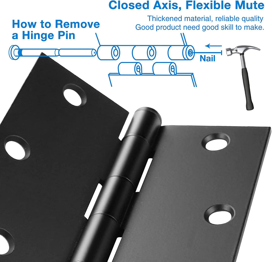 3.5" Black Door Hinges, Square Corner